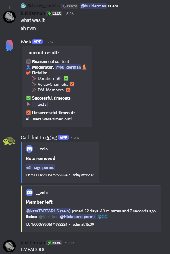 Example of moderation action taken in the server
